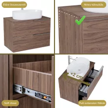 HD Carona Oak 60 komplett fürdőszoba bútor fali mosdószekrénnyel, fényes króm fogantyúkkal, tölgyfa színű mosdópulttal és tükörrel