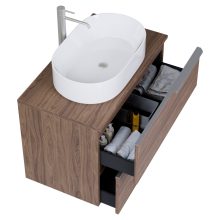 HD Carona Oak 60/80 fali mosdószekrény tölgyfa színű mosdópulttal és szálcsiszolt króm fogantyúkkal