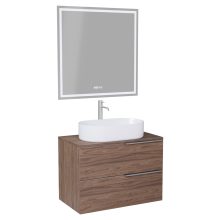 HD Carona Oak 60 komplett fürdőszoba bútor fali mosdószekrénnyel, szálcsiszolt króm fogantyúkkal, tölgyfa színű mosdópulttal és tükörrel