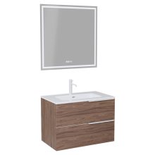 HD Cremona Oak 60 komplett fürdőszoba bútor fali mosdószekrénnyel, matt fehér fogantyúkkal, fényes fehér slim mosdóval és tükörrel