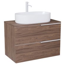 HD Carona Oak 60 komplett fürdőszoba bútor szett fali mosdószekrénnyel, matt fehér fogantyúkkal, tölgyfa színű mosdópulttal, tükörrel és magasszekrénnyel