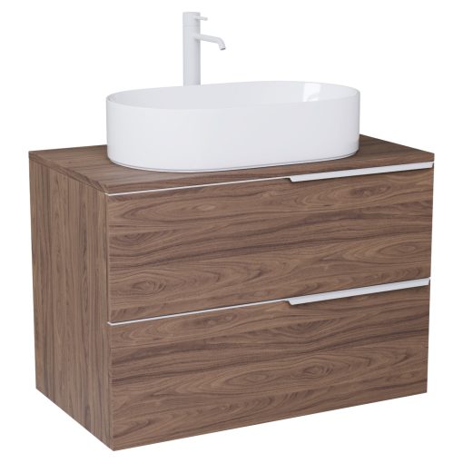 HD Carona Oak 60 komplett fürdőszoba bútor szett fali mosdószekrénnyel, matt fehér fogantyúkkal, tölgyfa színű mosdópulttal, tükörrel és magasszekrénnyel