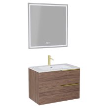 HD Cremona Oak 60 komplett fürdőszoba bútor fali mosdószekrénnyel, szálcsiszolt arany fogantyúkkal, fényes fehér slim mosdóval és tükörrel