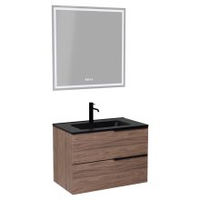 HD Cremona Oak 60 komplett fürdőszoba bútor fali mosdószekrénnyel, matt fekete fogantyúkkal, matt fekete slim mosdóval és tükörrel