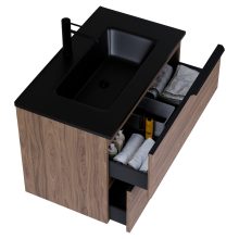 HD Cremona Oak 60 komplett fürdőszoba bútor fali mosdószekrénnyel, matt fekete fogantyúkkal, matt fekete slim mosdóval és tükörrel