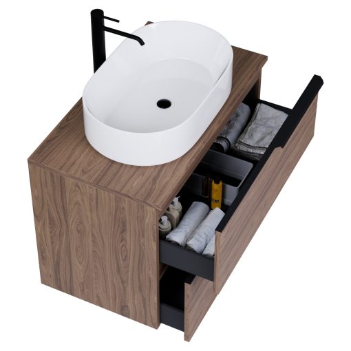 HD Carona Oak 60/80 fali mosdószekrény tölgyfa színű mosdópulttal és matt fekete fogantyúkkal