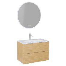 HD Aria Pro Hickory 60 komplett fürdőszoba bútor fali push-to-open mosdószekrénnyel, fényes fehér slim mosdóval és tükörrel