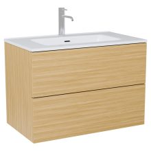 HD Aria Pro Hickory 60 komplett fürdőszoba bútor fali push-to-open mosdószekrénnyel, fényes fehér slim mosdóval és tükörrel