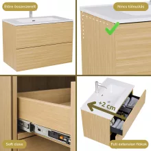 HD Aria Pro Hickory 60 komplett fürdőszoba bútor fali push-to-open mosdószekrénnyel, fényes fehér slim mosdóval és tükörrel