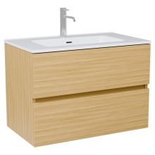 HD Aria Hickory 60 komplett fürdőszoba bútor fali mosdószekrénnyel, fényes fehér slim mosdóval és tükörrel