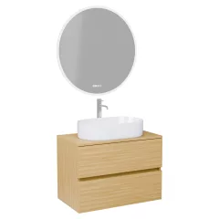   HD Zyra Hickory 60/80/100/120 komplett fürdőszoba bútor fali mosdószekrénnyel, hikoridió színű mosdópulttal és tükörrel