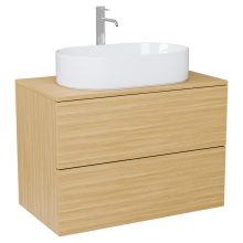 HD Zyra Pro Hickory 60 komplett fürdőszoba bútor szett fali push-to-open mosdószekrénnyel, hikoridió színű mosdópulttal, tükörrel és magas szekrénnyel