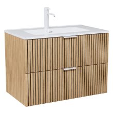 HD Parma Hickory 60 fali mosdószekrény matt fehér fogantyúkkal és fényes fehér slim mosdóval