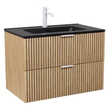 HD Parma Hickory 60 fali mosdószekrény matt fehér fogantyúkkal és matt fekete slim mosdóval