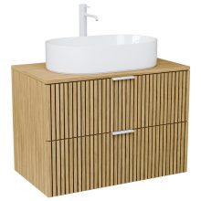 HD Palma Hickory 60 komplett fürdőszoba bútor szett fali mosdószekrénnyel, hikoridió színű mosdópulttal, matt fehér fogantyúkkal, tükörrel és magasszekrénnyel