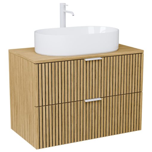 HD Palma Hickory 60 komplett fürdőszoba bútor szett fali mosdószekrénnyel, hikoridió színű mosdópulttal, matt fehér fogantyúkkal, tükörrel és magasszekrénnyel