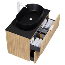 HD Palma Hickory 60 fali mosdószekrény matt fekete mosdópulttal és matt fehér fogantyúkkal