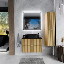 HD Palma Hickory 60 fali mosdószekrény matt fekete mosdópulttal és matt fehér fogantyúkkal