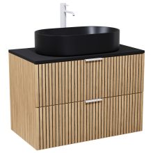 HD Palma Hickory 60 komplett fürdőszoba bútor fali mosdószekrénnyel, matt fekete mosdópulttal, matt fehér fogantyúkkal és tükörrel