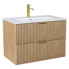 HD Parma Hickory 60 fali mosdószekrény szálcsiszolt arany fogantyúkkal és fényes fehér slim mosdóval