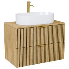 HD Palma Hickory 60 komplett fürdőszoba bútor fali mosdószekrénnyel, hikoridió színű mosdópulttal, szálcsiszolt arany fogantyúkkal és tükörrel