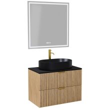 HD Palma Hickory 60 komplett fürdőszoba bútor fali mosdószekrénnyel, matt fekete mosdópulttal, szálcsiszolt arany fogantyúkkal és tükörrel