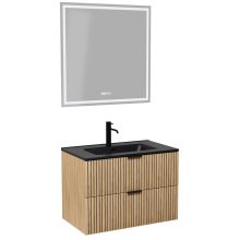 HD Parma Hickory 60 komplett fürdőszoba bútor fali mosdószekrénnyel, matt fekete fogantyúkkal, matt fekete slim mosdóval és tükörrel