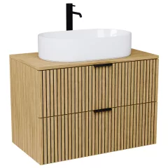   HD Palma Hickory 60/80/100/120 fali mosdószekrény hikoridió színű mosdópulttal és matt fekete fogantyúkkal