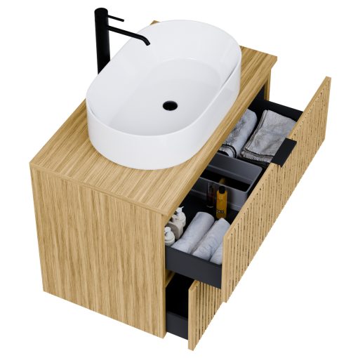 HD Palma Hickory 60/80/100/120 fali mosdószekrény hikoridió színű mosdópulttal és matt fekete fogantyúkkal