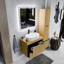 HD Palma Hickory 60/80/100/120 fali mosdószekrény hikoridió színű mosdópulttal és matt fekete fogantyúkkal