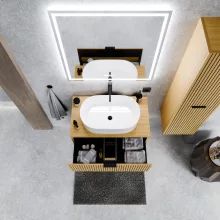 HD Palma Hickory 60/80/100/120 fali mosdószekrény hikoridió színű mosdópulttal és matt fekete fogantyúkkal