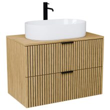 HD Palma Hickory 60/80/100/120 komplett fürdőszoba bútor szett fali mosdószekrénnyel, hikoridió színű mosdópulttal, matt fekete fogantyúkkal, tükörrel és magasszekrénnyel