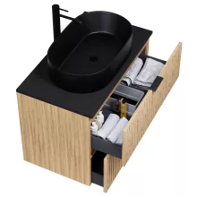 HD Palma Hickory 60/80/100/120 fali mosdószekrény matt fekete mosdópulttal és matt fekete fogantyúkkal