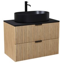 HD Palma Hickory 60 komplett fürdőszoba bútor fali mosdószekrénnyel, matt fekete mosdópulttal, matt fekete fogantyúkkal és tükörrel