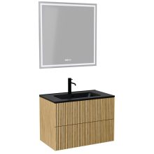 HD Parma Pro Hickory 60 komplett fürdőszoba bútor fali push-to-open mosdószekrénnyel, matt fekete slim mosdóval és tükörrel