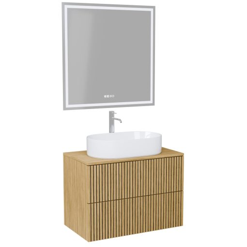 HD Palma Pro Hickory 60 komplett fürdőszoba bútor fali push-to-open mosdószekrénnyel, hikoridió színű mosdópulttal és tükörrel