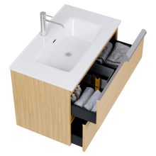 HD Cremona Hickory 60 komplett fürdőszoba bútor fali mosdószekrénnyel, fényes króm fogantyúkkal, fényes fehér slim mosdóval és tükörrel