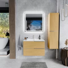 HD Cremona Hickory 60 fali mosdószekrény szálcsiszolt króm fogantyúkkal és fényes fehér slim mosdóval