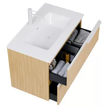 HD Cremona Hickory 60 fali mosdószekrény matt fehér fogantyúkkal és fényes fehér slim mosdóval
