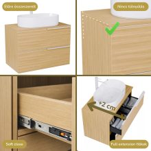 HD Carona Hickory 60 fali mosdószekrény hikoridió színű mosdópulttal és matt fehér fogantyúkkal