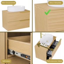 HD Carona Hickory 60 fali mosdószekrény hikoridió színű mosdópulttal és szálcsiszolt arany fogantyúkkal