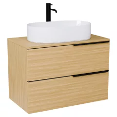   HD Carona Hickory 60/80 fali mosdószekrény hikoridió színű mosdópulttal és matt fekete fogantyúkkal