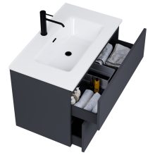 HD Aria Pro Antracit 60 fali mosdószekrény, push-to-open mechanizmussal, fényes fehér slim mosdóval