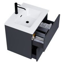 HD Aria Pro Antracit 60 komplett fürdőszoba bútor szett fali push-to-open mosdószekrénnyel, fényes fehér slim mosdóval, tükörrel és magasszekrénnyel