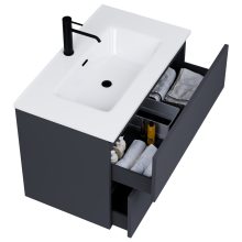 HD Aria Antracit 60 komplett fürdőszoba bútor szett fali mosdószekrénnyel, fényes fehér slim mosdóval, tükörrel és magasszekrénnyel