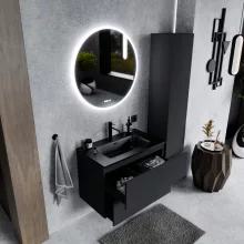 HD Aria Pro Antracit 60 fali mosdószekrény, push-to-open mechanizmussal, matt fekete slim mosdóval