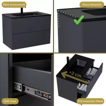 HD Aria Pro Antracit 60 fali mosdószekrény, push-to-open mechanizmussal, matt fekete slim mosdóval