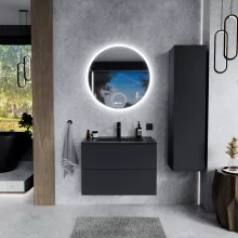 HD Aria Pro Antracit 60 fali mosdószekrény, push-to-open mechanizmussal, matt fekete slim mosdóval