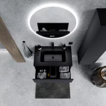 HD Aria Pro Antracit 60 fali mosdószekrény, push-to-open mechanizmussal, matt fekete slim mosdóval