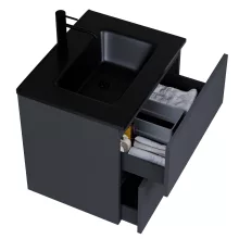 HD Aria Pro Antracit 60 komplett fürdőszoba bútor fali push-to-open mosdószekrénnyel, matt fekete slim mosdóval és tükörrel